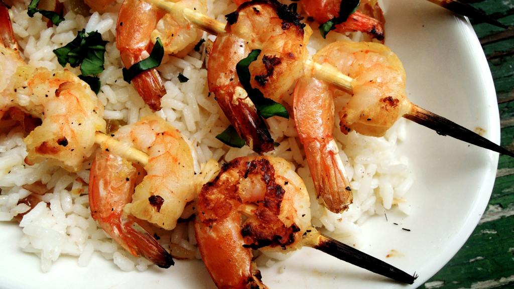 Lemon, Garlic and Basil Shrimp Skewers created by gailanng