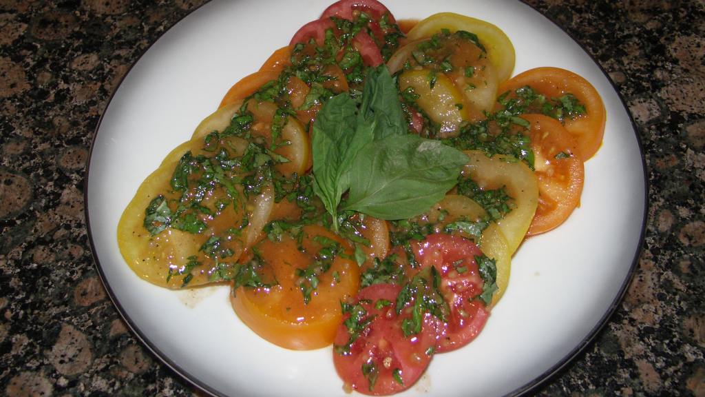 Tomato Salad With Fresh Basil Dressing created by Juenessa