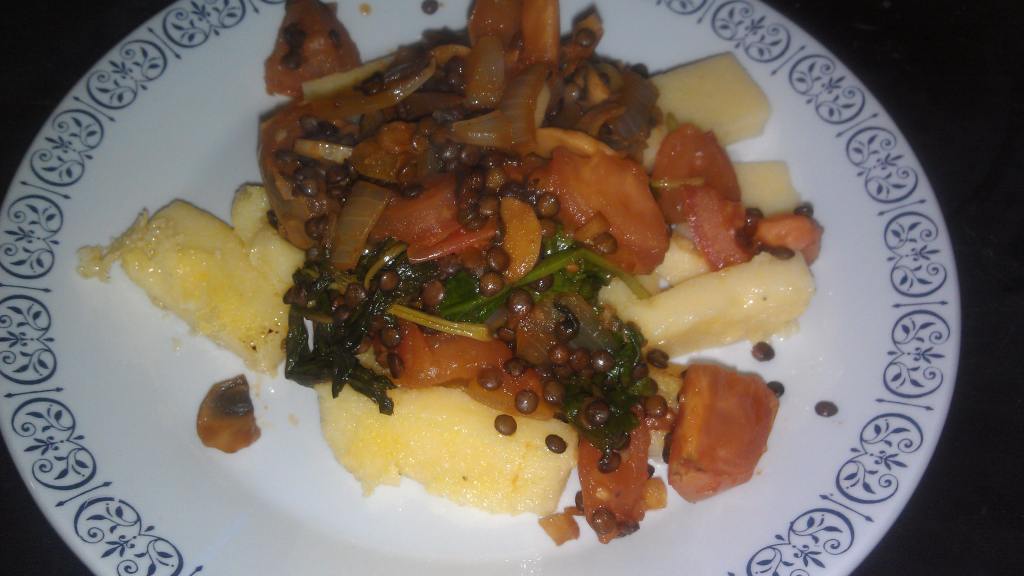 Sauteed Lentils and Spinach over Polenta created by Satyne