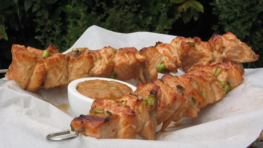 Asian Salmon Skewers With Peanut Butter Sauce Recipe