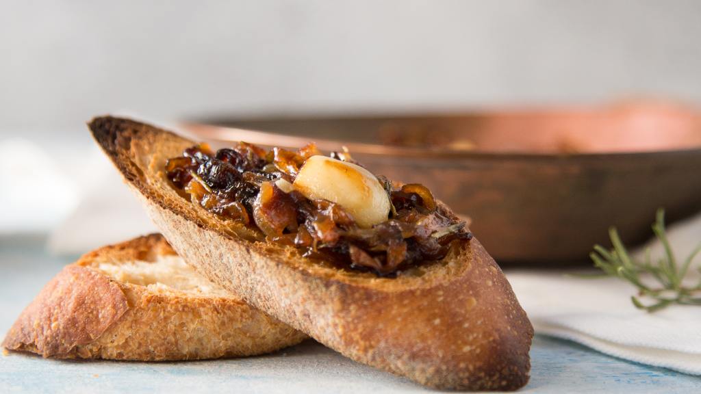 SlowCooked Garlic and Onions With Toasted Baguette Recipe