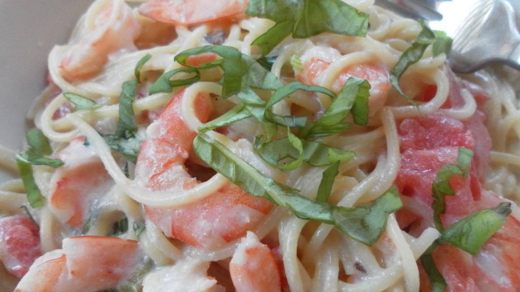 Shrimp and Pasta in a Basil Cream Sauce Recipe
