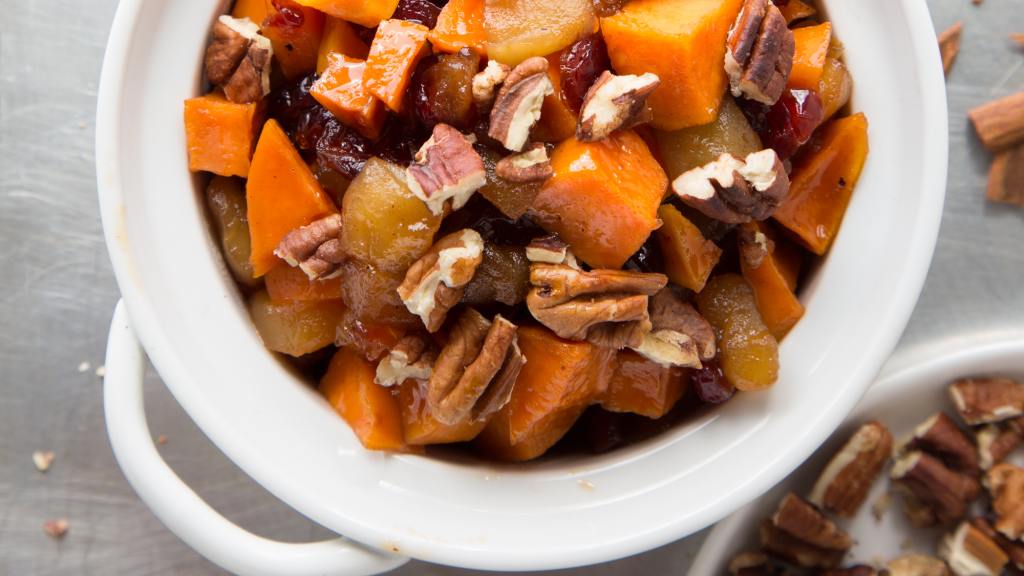 Crock Pot Sweet Potatoes & Cranberries With Toasted Pecans Recipe