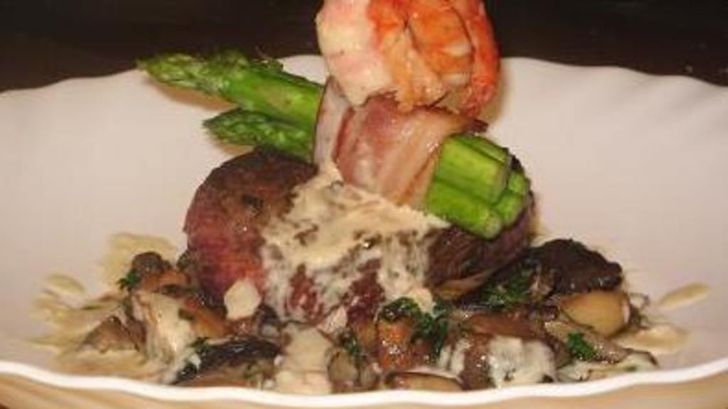 Ostrich Steaks With Prawns and a Roasted Garlic Sauce Recipe
