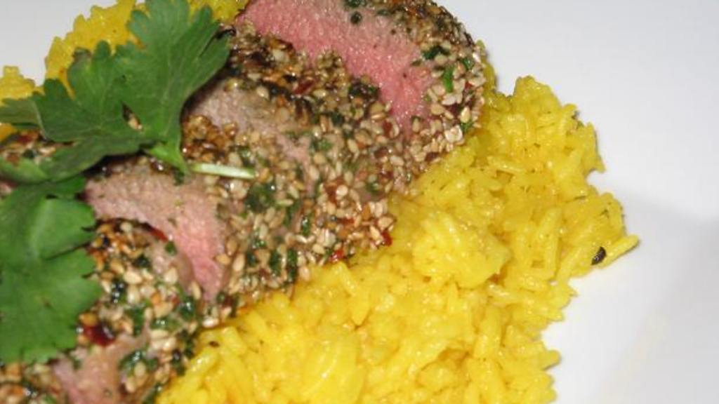 Sesame Chili and Parsley Crusted Lamb Fillets created by The Flying Chef