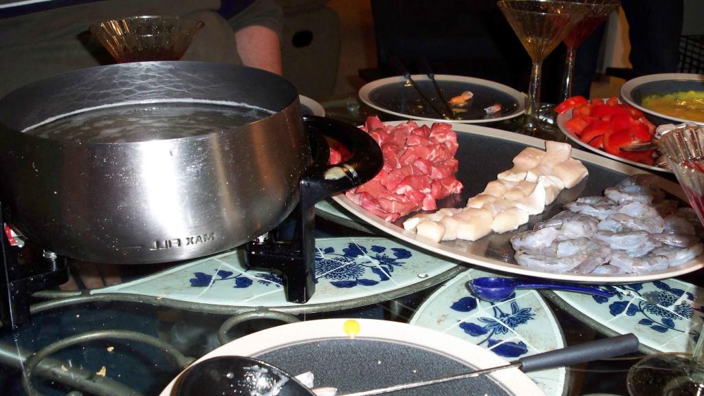 Wine Fondue With Broth Base and Mustard Dill Dipping Sauce Recipe