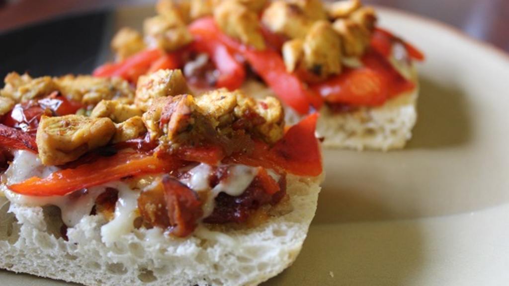 Chicken and Roasted Red Bell Pepper Ciabatta Pizzas created by mommyluvs2cook