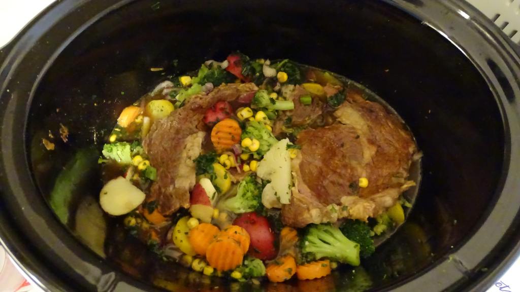 Rib Eye Steak and Vegetables Cooked in a Crock PotSlow Cooker Recipe