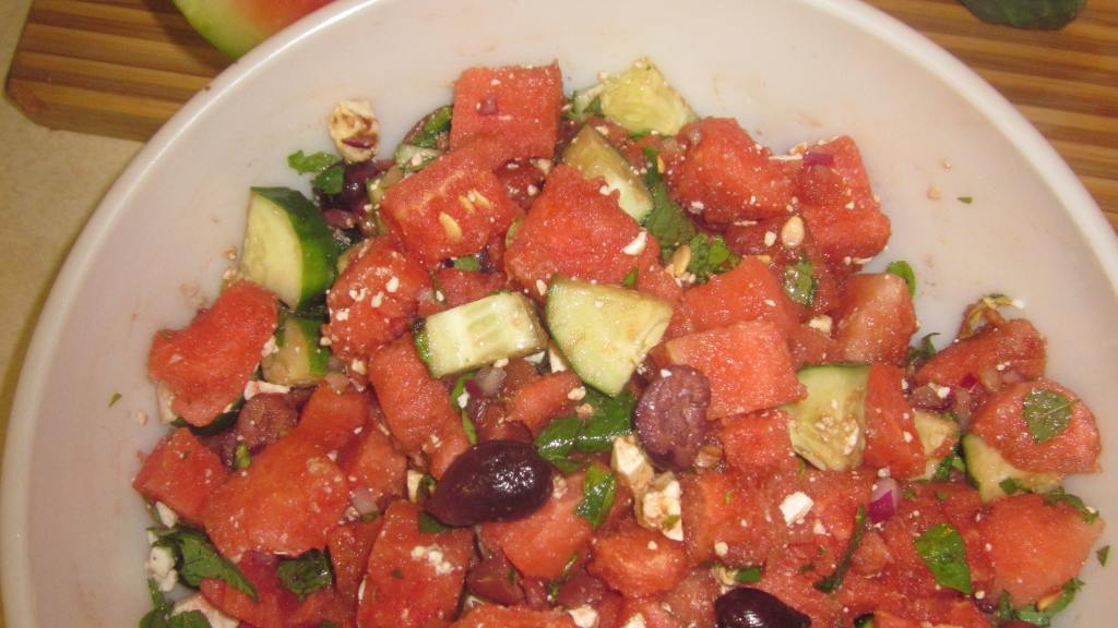 Watermelon, Cucumber and Feta Salad created by reneeumiami
