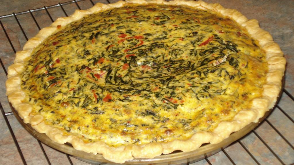 Fluffy Spinach, Onion and Roasted Red Pepper Quiche With Gruyere created by Wish I Could Cook