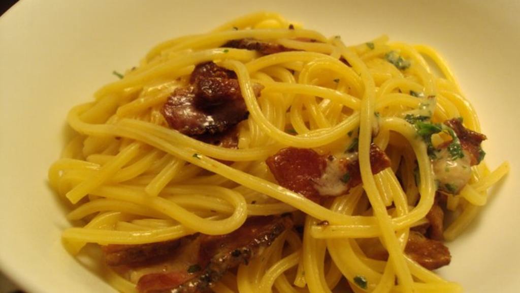 Spaghetti With Butter Parmesan and Browned Bacon Recipe