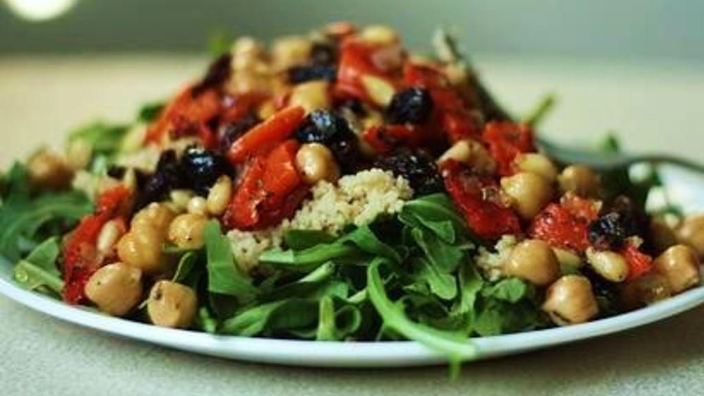 Chickpea, Artichoke Heart, and Tomato Salad With Arugula Recipe