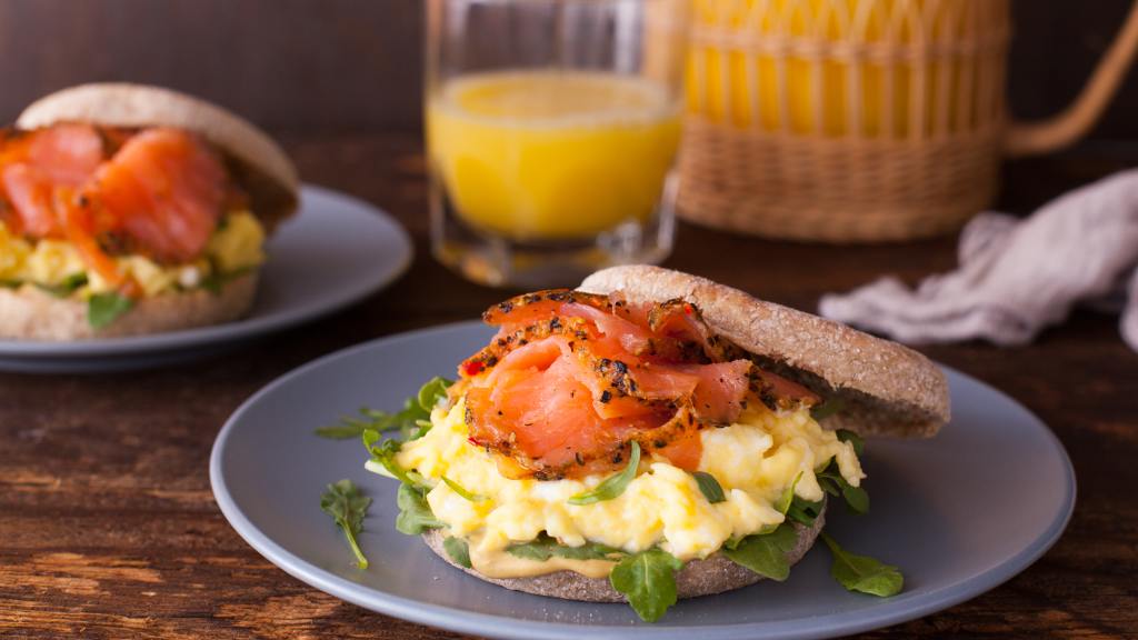 English Muffin Topped With Tarragon Egg and Smoked Salmon Recipe