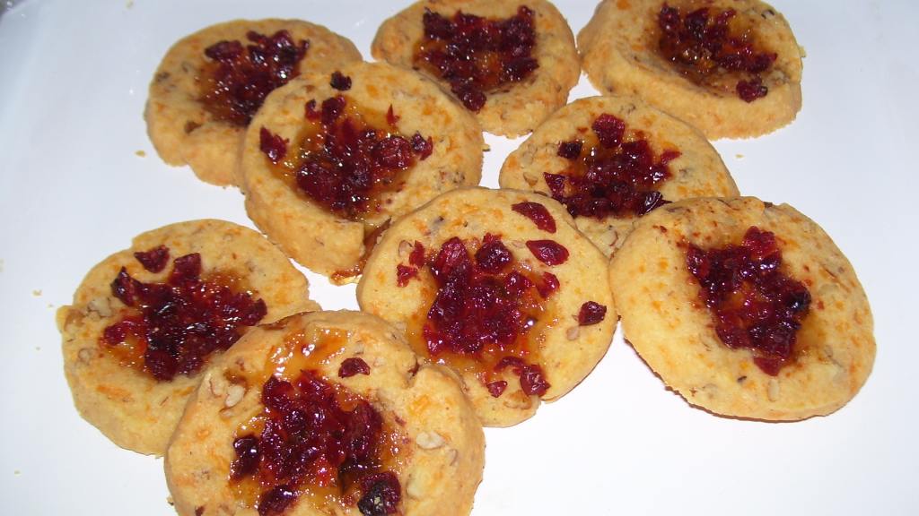 Cheddar Pecan Thumbprints With Jalapeno Jelly and Cranberries created by Eileen Daidone
