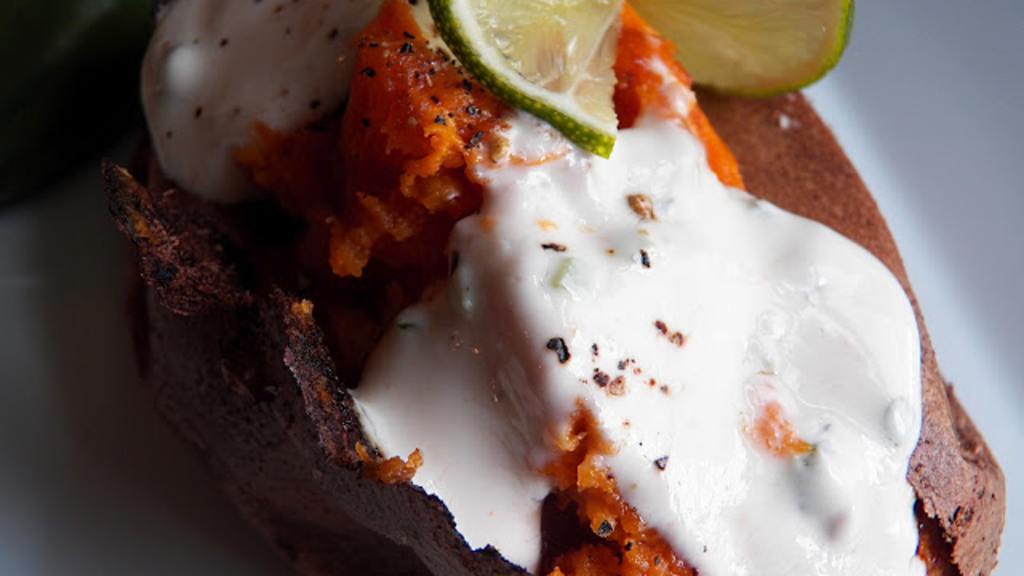 Baked Sweet Potato With Maple-Jalapeno Sour Cream created by elmore5