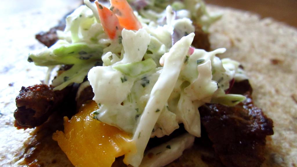 Soft-Shell Steak Tacos With Creamy Lime Coleslaw created by gailanng