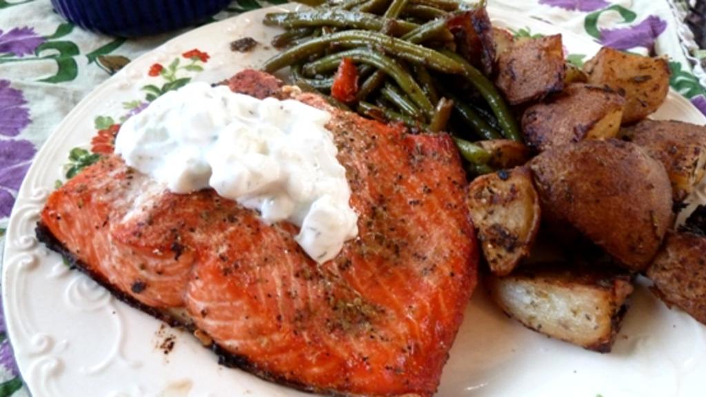 Greek Salmon With Tzatziki Sauce created by momaphet
