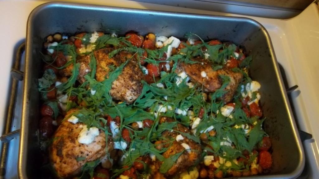 Roast Chicken Breasts With Chickpeas, Tomatoes & Blue Cheese Recipe