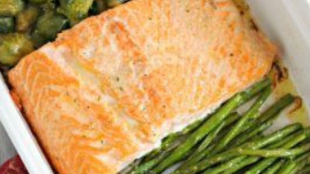 Salmon Bake With Asparagus and Brussel Sprouts Recipe