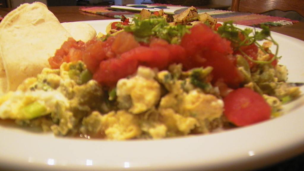 Scrambled Eggs With Poblano Chiles and Cheese created by PaulaG