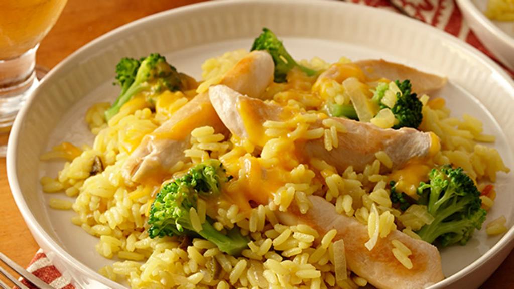Chicken and Yellow Rice With Broccoli and Cheddar Cheese Recipe - Food.com