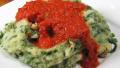 Baked Spanish Spinach Balls in Roasted Bell Pepper Sauce (Albond created by dianegrapegrower