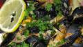 Sarasota's Creamy Mussels over Pasta With Herb Bread created by threeovens