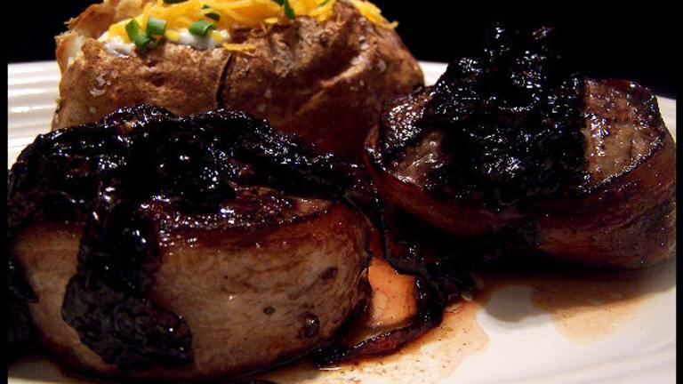 Bacon Wrapped Steak With Balsamic Onion Sauce created by NcMysteryShopper