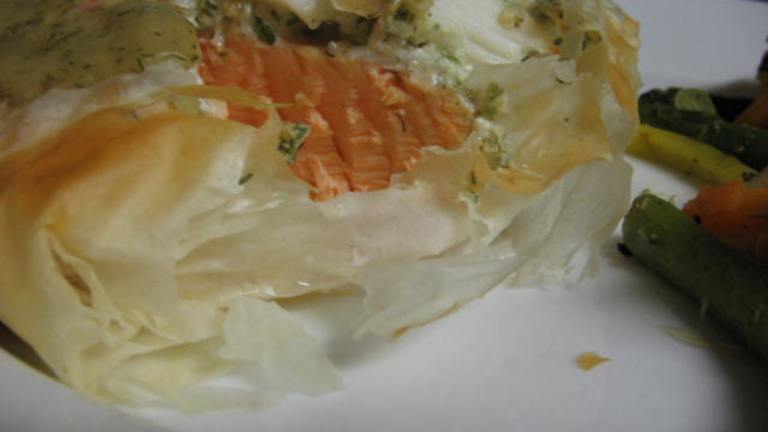 Salmon and Crab in Phyllo With White Wine Honey Mustard Sauce Created by Vino Girl