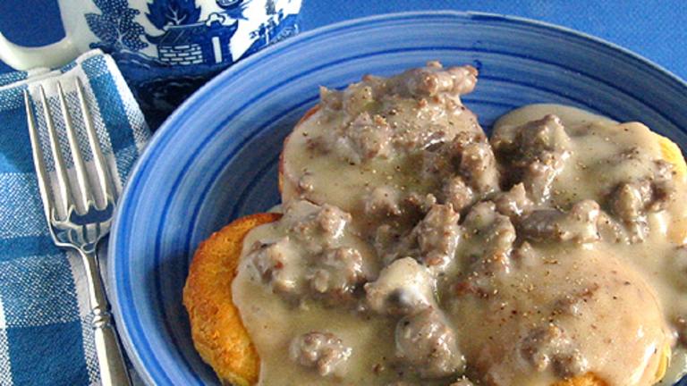 Peppered Sausage Gravy and Biscuits created by Caroline Cooks