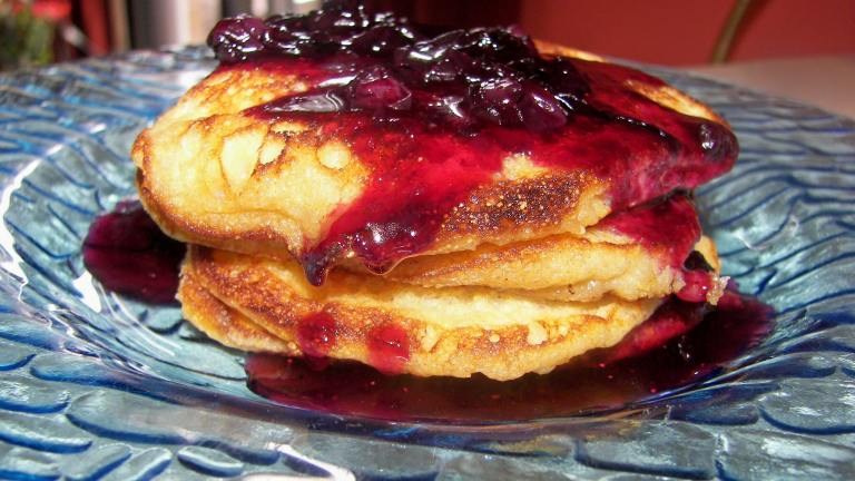 Cornmeal Pancakes With Blueberry Maple Syrup Created by Baby Kato