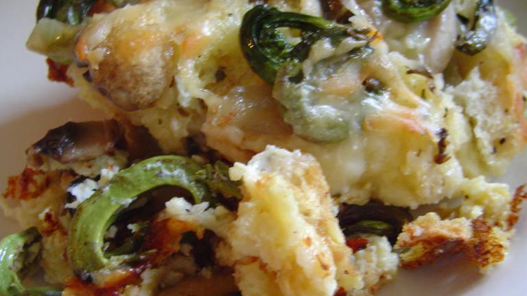 Savoury Bread Pudding With Fiddleheads & Mushrooms Created by CountryLady