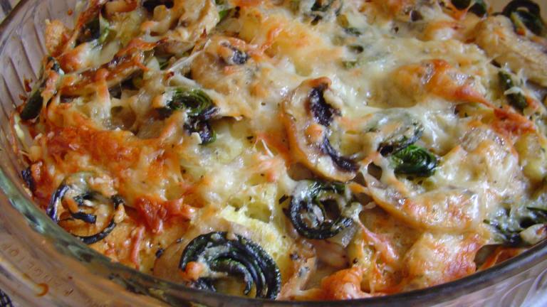 Savoury Bread Pudding With Fiddleheads & Mushrooms created by CountryLady