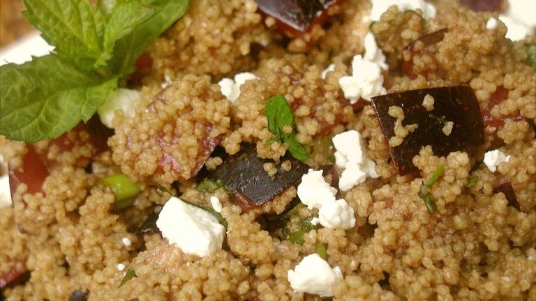 Whole Wheat Couscous With Plums, Goat Cheese and Fresh Mint created by GaylaJ