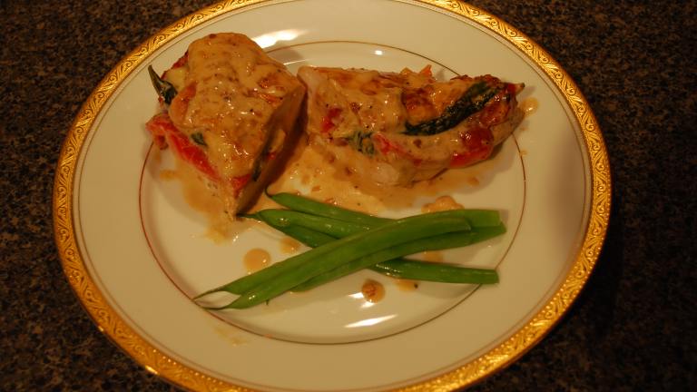 Red Bell Pepper Stuffed Chicken With White Cream Sauce Created by Sous Chef Bentley