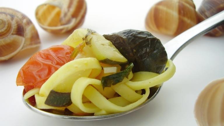 Saffron Tagliarini With Snails, Sorrel, Tomato, Zucchini Created by Thorsten