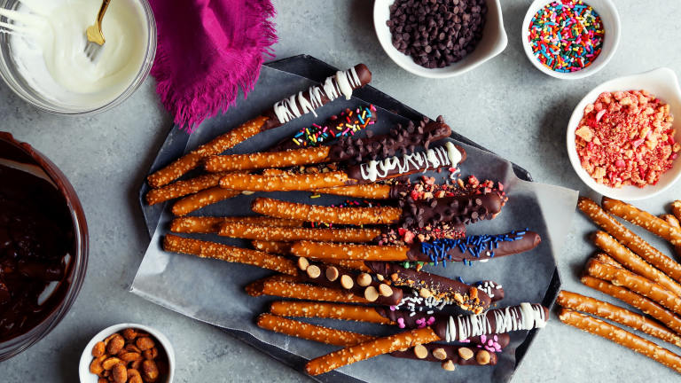 Gourmet Chocolate Dipped Pretzel Rods Created by Jonathan Melendez 