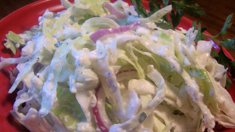 Low Fat Creamy Cabbage and Onion Salad Created by Parsley