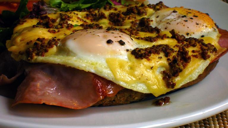 Dutch Uitsmijter: Fried Ham and Eggs With Mustard Cheese Created by - Carla -