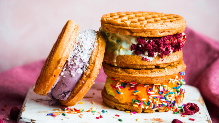 Waffle Ice Cream Sandwiches With the Works! created by alenafoodphoto