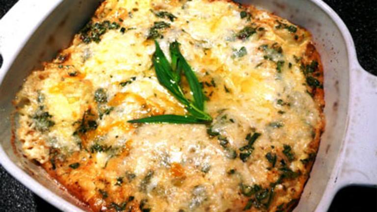 Baked Cheesy Eggs With Leeks and Tarragon Created by Outta Here