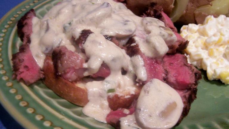 Steak Served on Parmesan Toasts With Sour Cream/Onion/Garlic Sau Created by lazyme