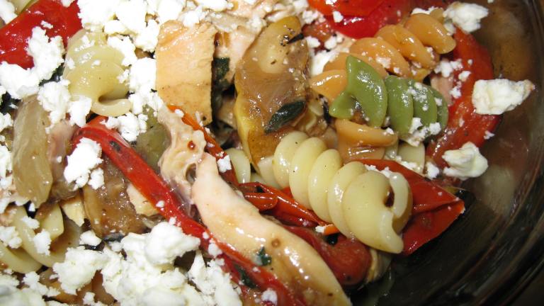 Roasted Vegetable Pasta Salad With Grilled Chicken created by threeovens