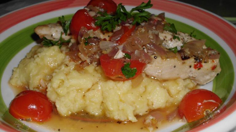 Fresh Tomato and Basil Chicken over Super Creamy Polenta Created by vrvrvr