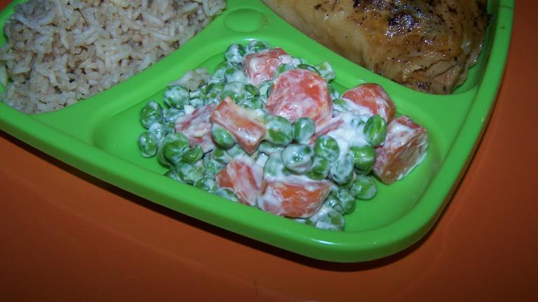 Lighter Creamy Carrots and Peas Created by Nyteglori