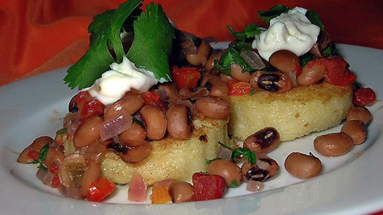 Polenta Rounds With Black-Eyed Pea Topping Created by justcallmetoni