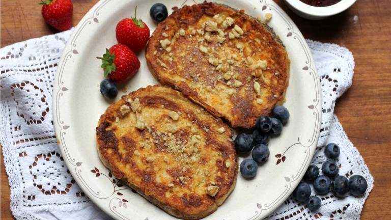 Pumpkin French Toast With Toasted Walnuts Created by Swirling F.
