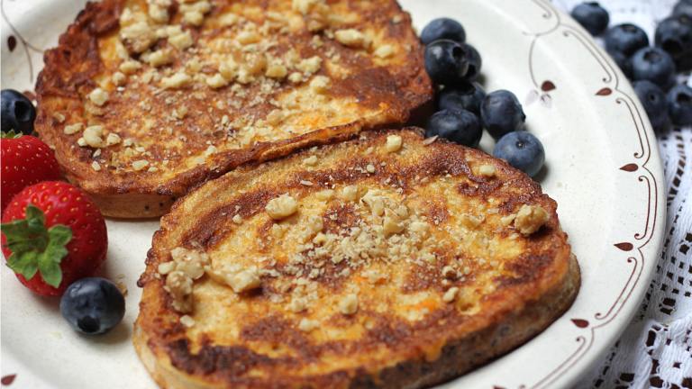 Pumpkin French Toast With Toasted Walnuts Created by Swirling F.