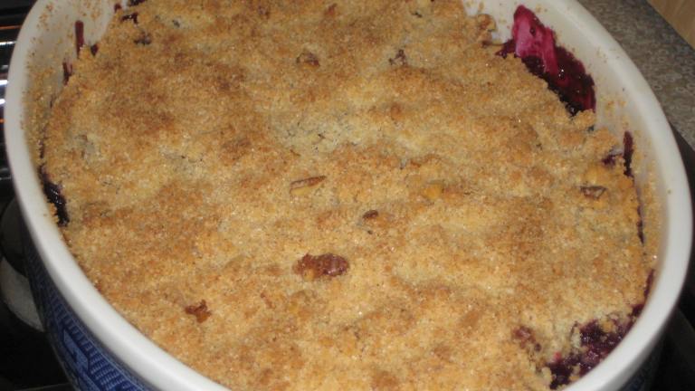 Blueberry Rhubarb Crisp With Pistachio Crust Created by magpie diner
