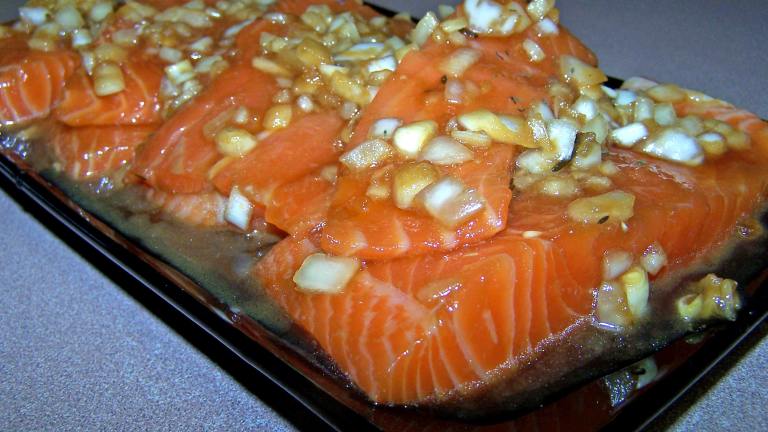 Asian Style Salmon on a Bed of French String Beans Created by Rita1652
